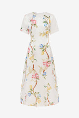 Caroline Short Sleeve Midi Dress - Lemon Vine Print in Snow Dress Midi