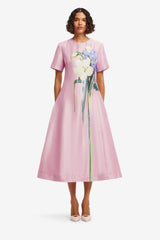 Caroline Short Sleeve Midi Dress - Bouquet Print in Pastel Pink Dress Midi