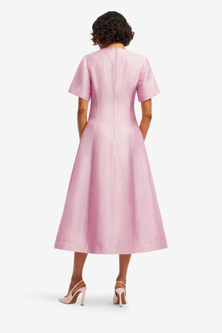Exclusive LEO LIN Caroline Short Sleeve Midi Dress - Bouquet Print in Pastel Pink