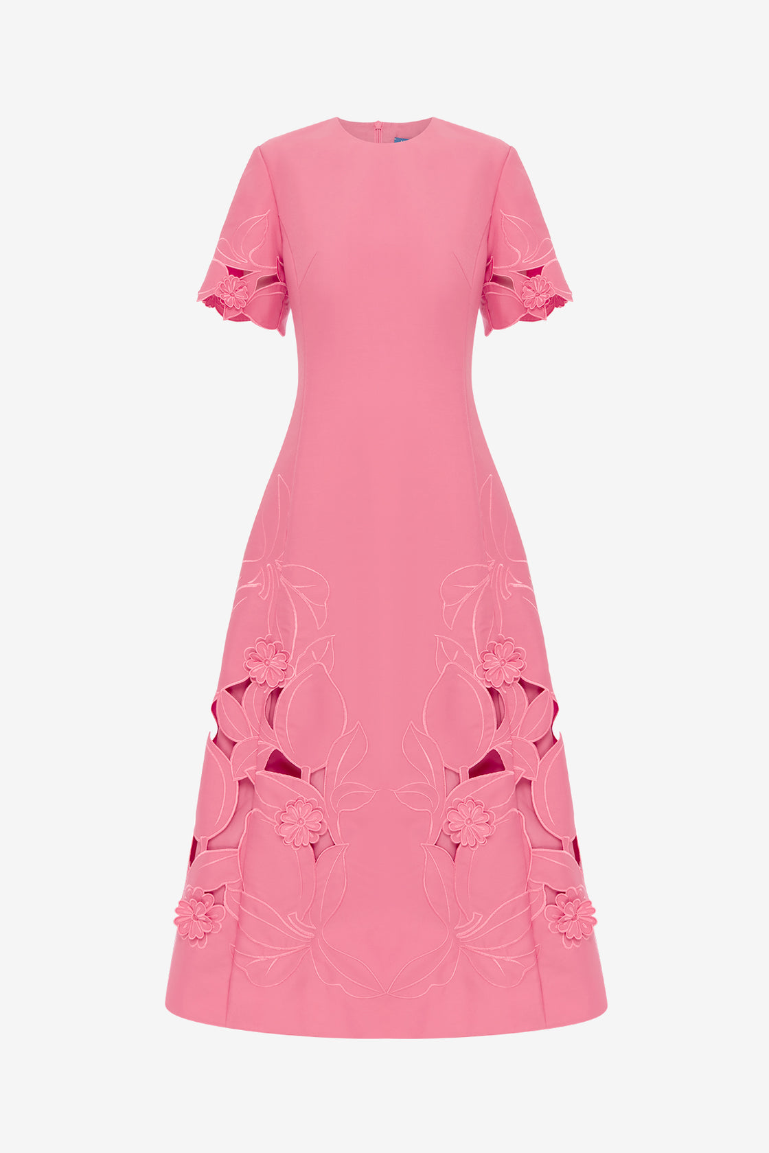Exclusive LEO LIN Caroline Applique Short Sleeve Midi Dress - Fuchsia