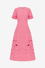 Caroline Appliqué Short Sleeve Midi Dress - Fuchsia Dress Midi