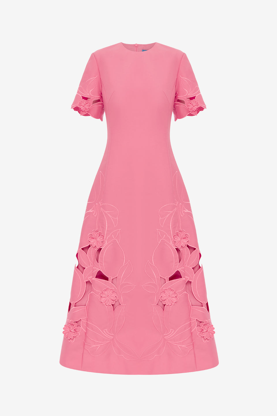 Exclusive LEO LIN Caroline Applique Short Sleeve Midi Dress - Fuchsia