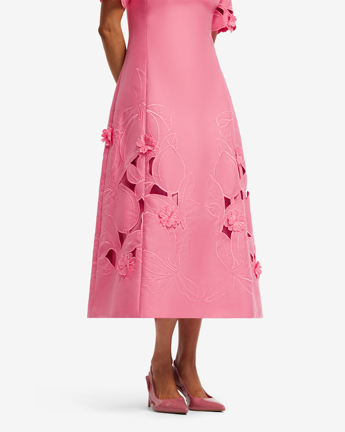 Caroline Appliqu Short Sleeve Midi Dress - Fuchsia LEO LIN Caroline Appliqu Short Sleeve Midi Dress - Fuchsia LEO LIN