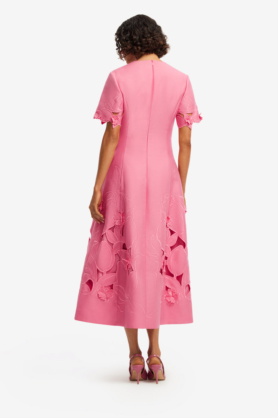 Exclusive LEO LIN Caroline Applique Short Sleeve Midi Dress - Fuchsia