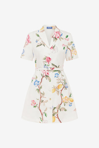 Brigitte Mini Dress - Lemon Vine Print in Snow Dress Mini