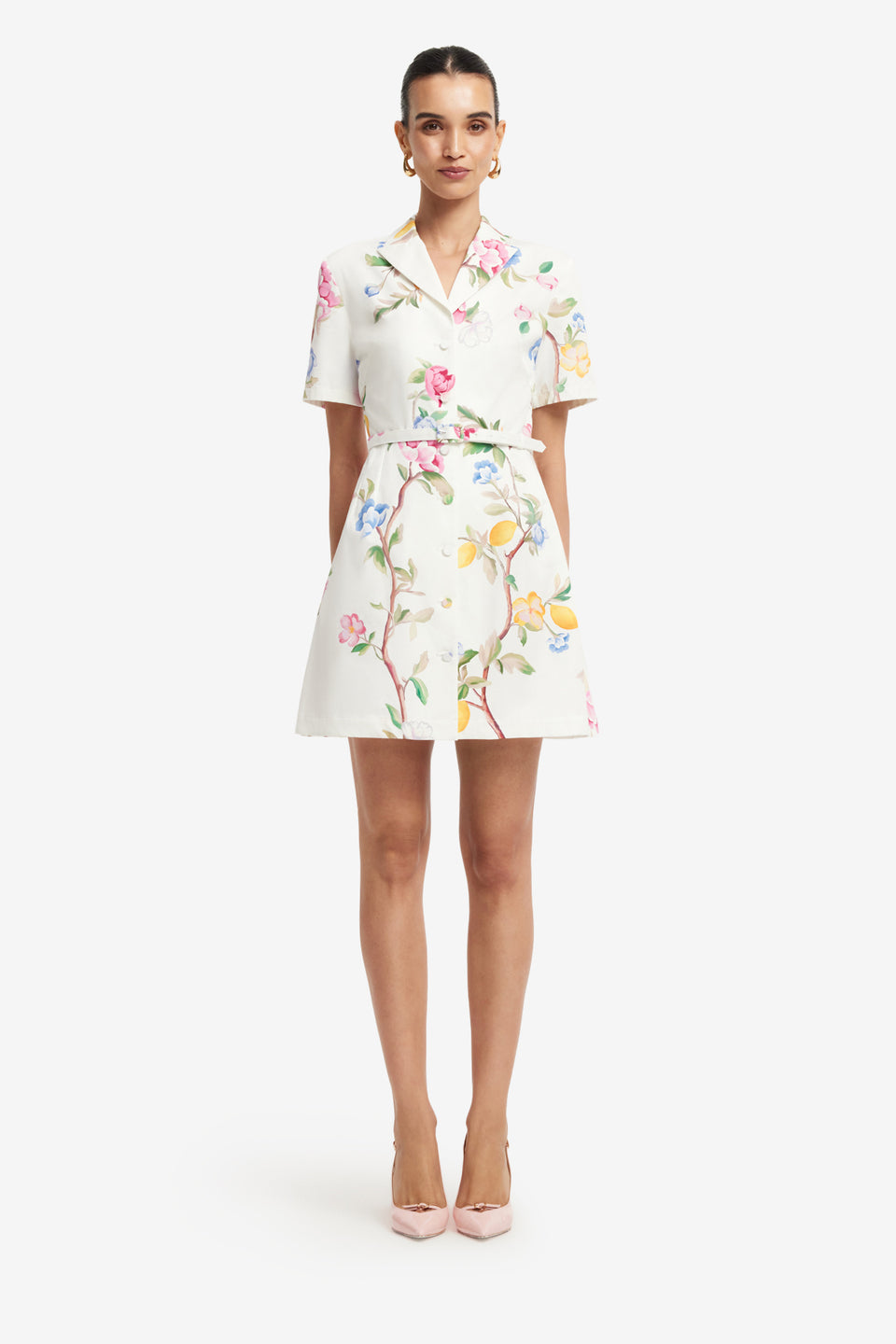 Exclusive LEO LIN Brigitte Mini Dress - Lemon Vine Print in Snow