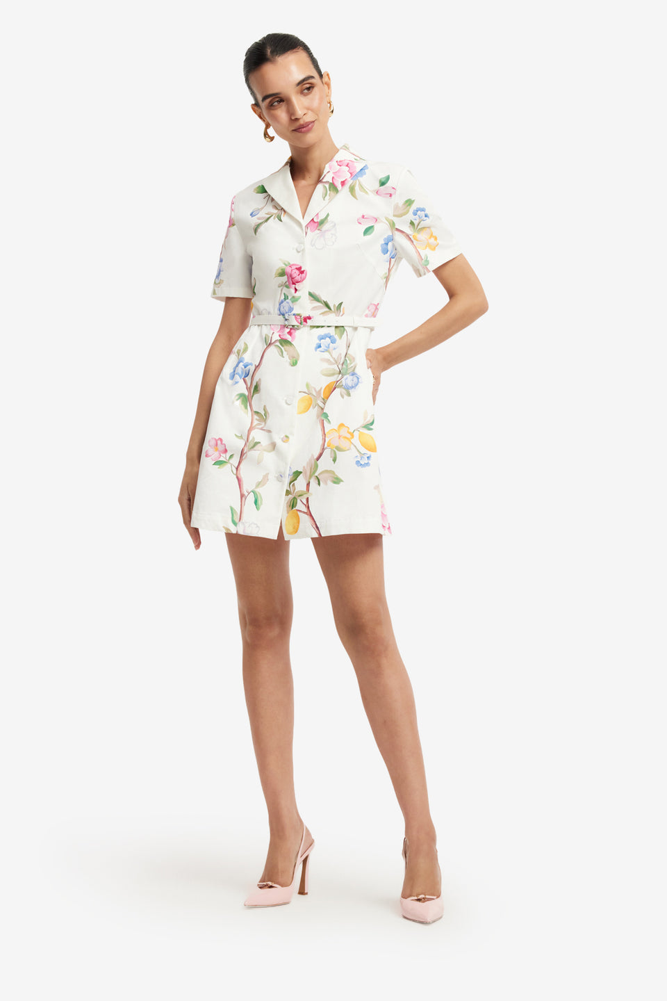 Exclusive LEO LIN Brigitte Mini Dress - Lemon Vine Print in Snow
