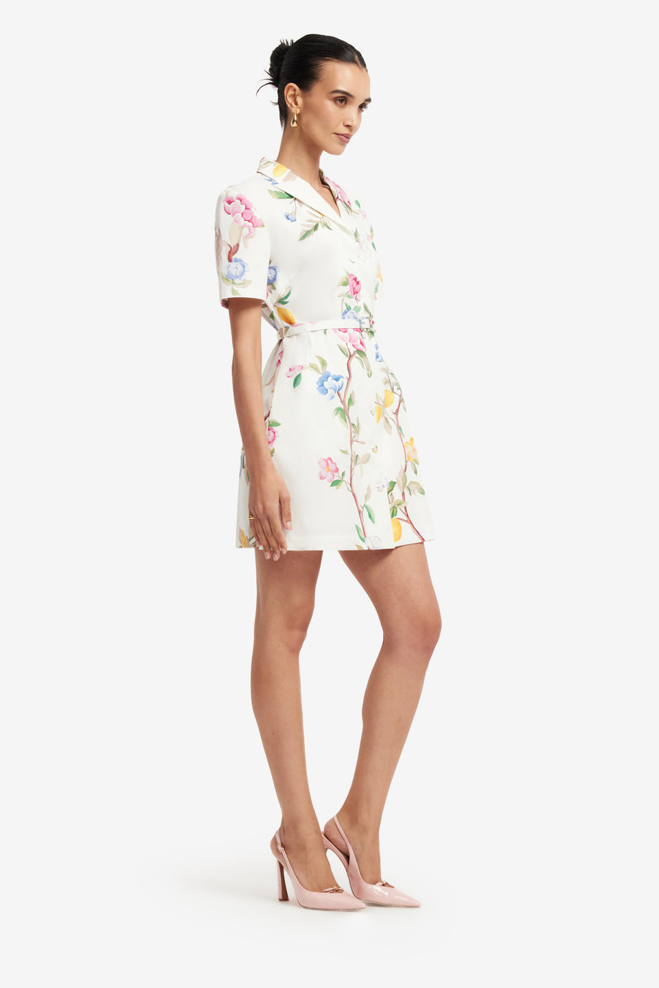 Exclusive LEO LIN Brigitte Mini Dress - Lemon Vine Print in Snow