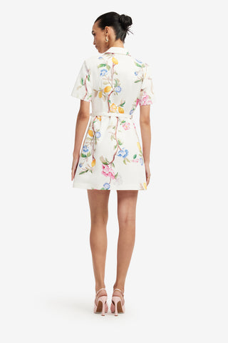 Brigitte Mini Dress - Lemon Vine Print in Snow Dress Mini