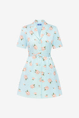 Brigitte Mini Dress - Ditsy Floral Print in Blue Dress Mini
