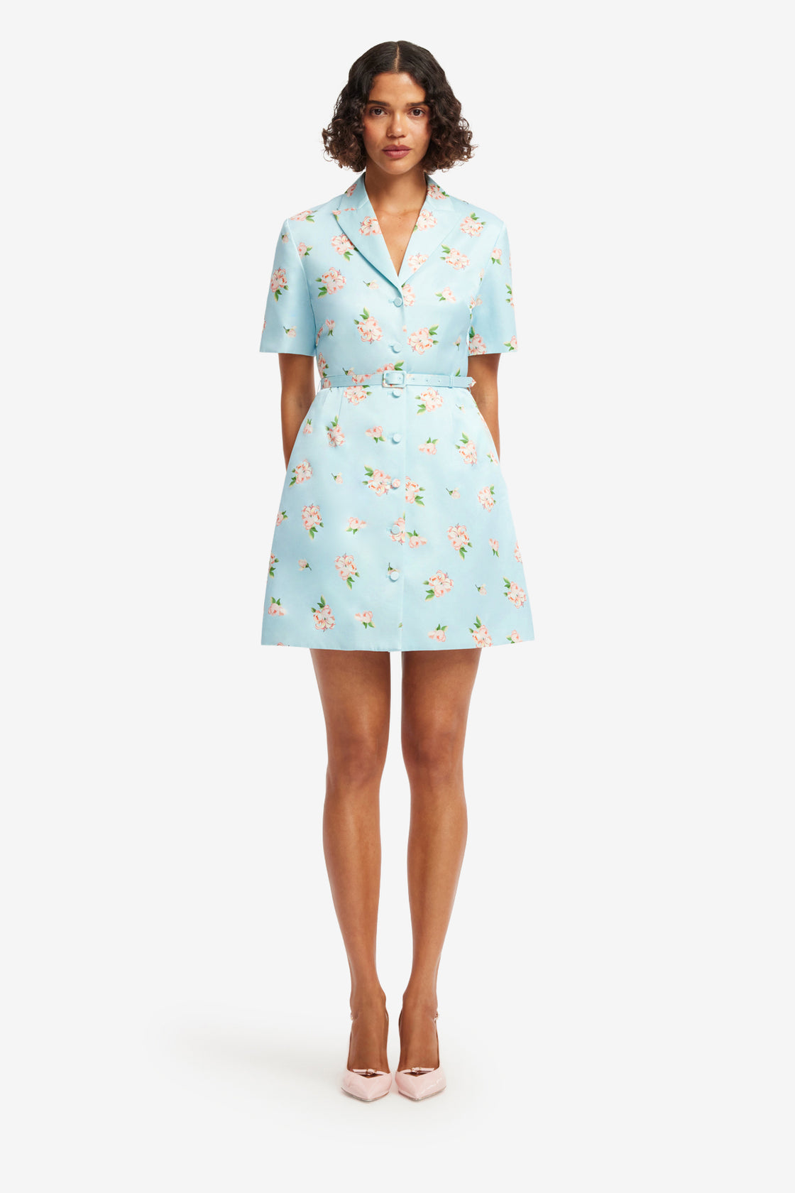 Brigitte Mini Dress - Ditsy Floral Print in Blue Dress Mini