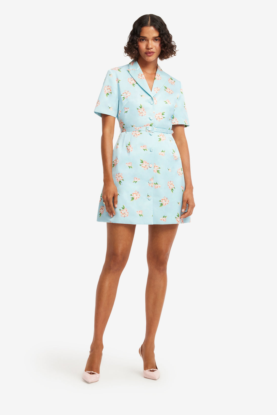 Brigitte Mini Dress - Ditsy Floral Print in Blue Dress Mini
