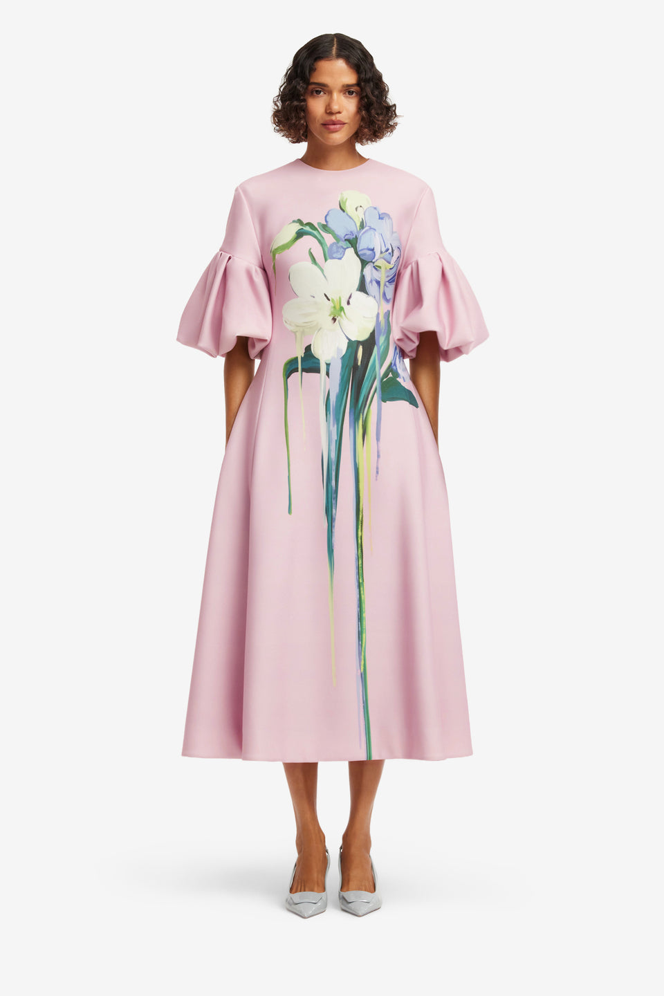 Exclusive LEO LIN Everly Midi Dress - Bouquet Print in Pastel Pink