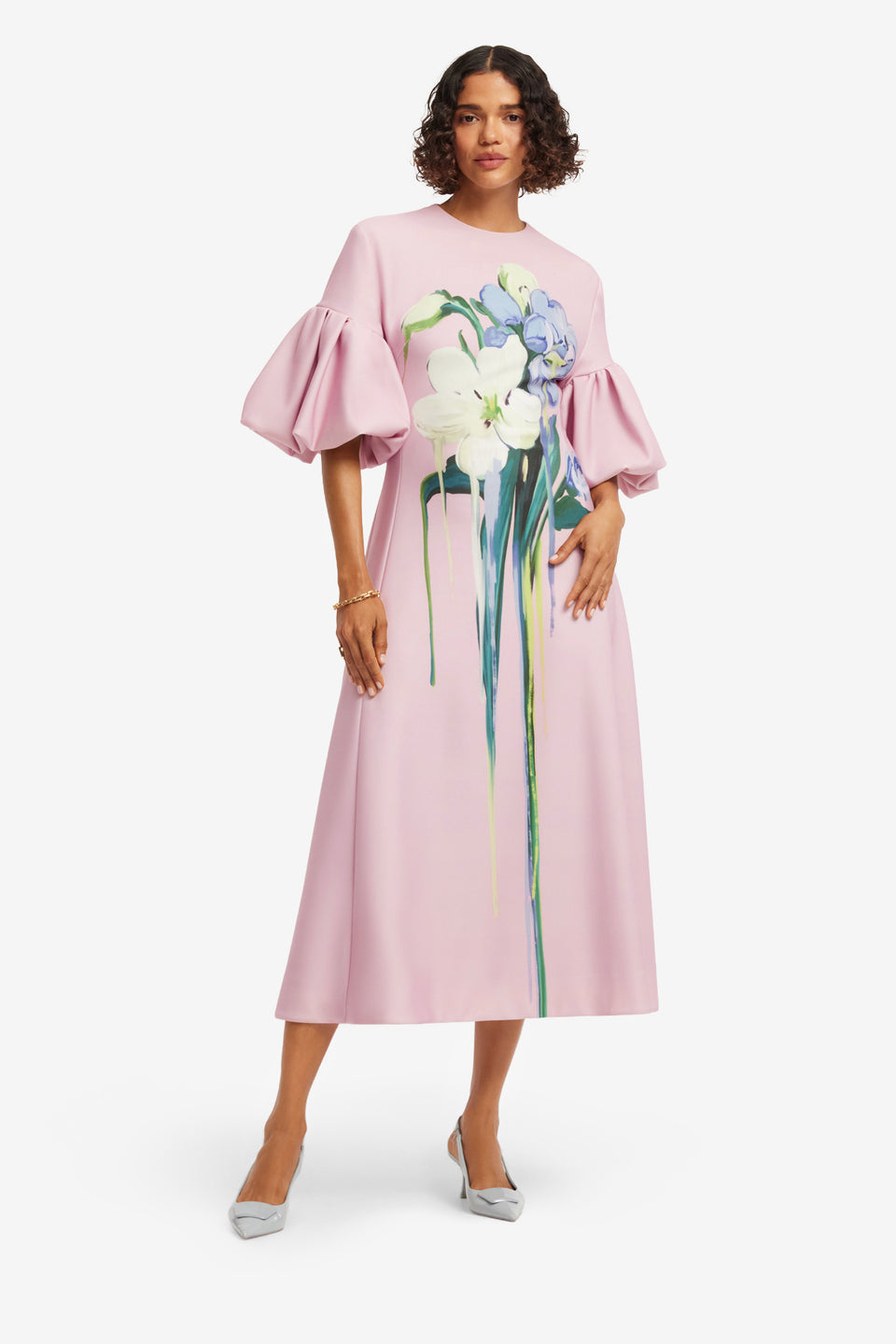 Exclusive LEO LIN Everly Midi Dress - Bouquet Print in Pastel Pink