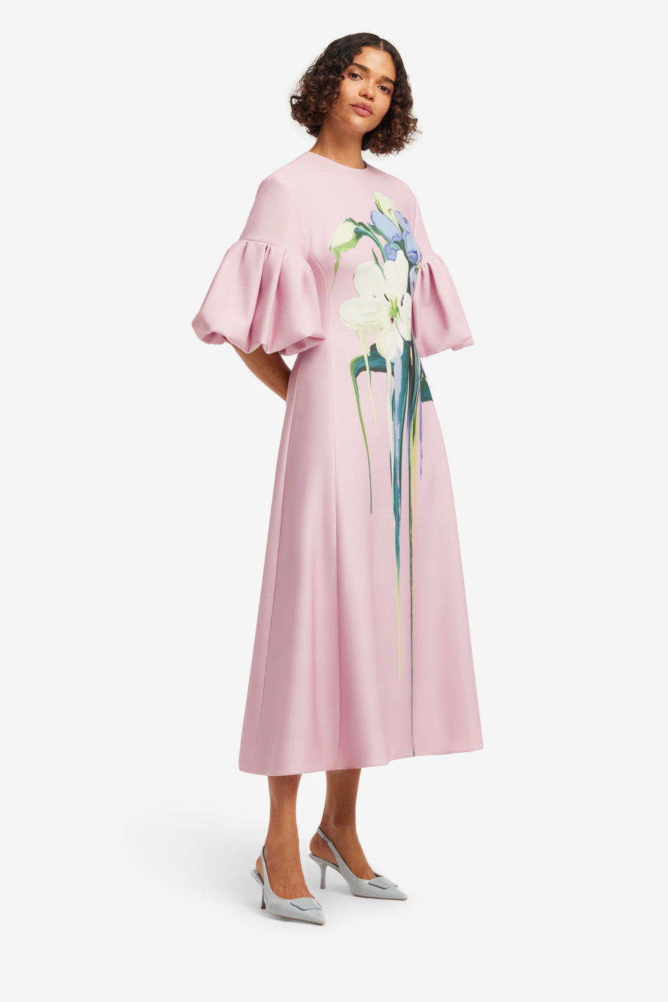 Exclusive LEO LIN Everly Midi Dress - Bouquet Print in Pastel Pink