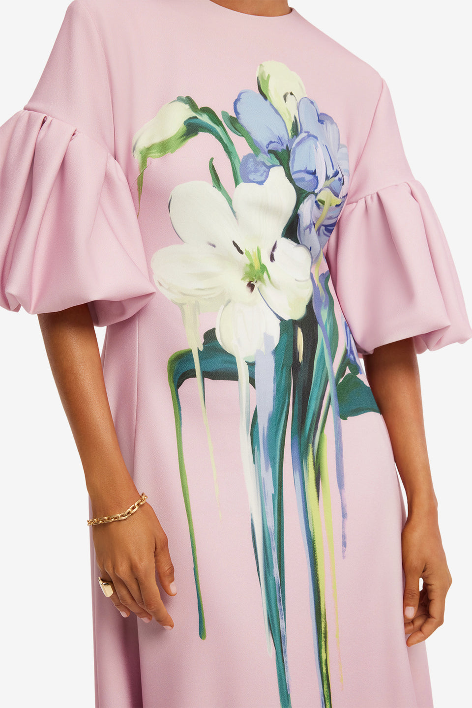 Exclusive LEO LIN Everly Midi Dress - Bouquet Print in Pastel Pink