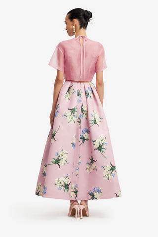 Exclusive LEO LIN Riley Embroidered Sleeve Top - Bouquet Print in Pastel Pink