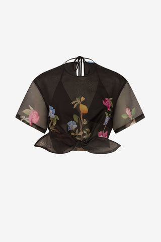 Exclusive LEO LIN Riley Sleeve Top - Lemon Vine Print in Ebony