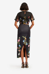 Riley Sleeve Top - Lemon Vine Print in Ebony Tops