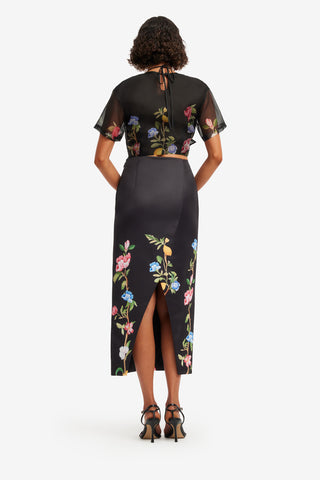 Exclusive LEO LIN Riley Sleeve Top - Lemon Vine Print in Ebony