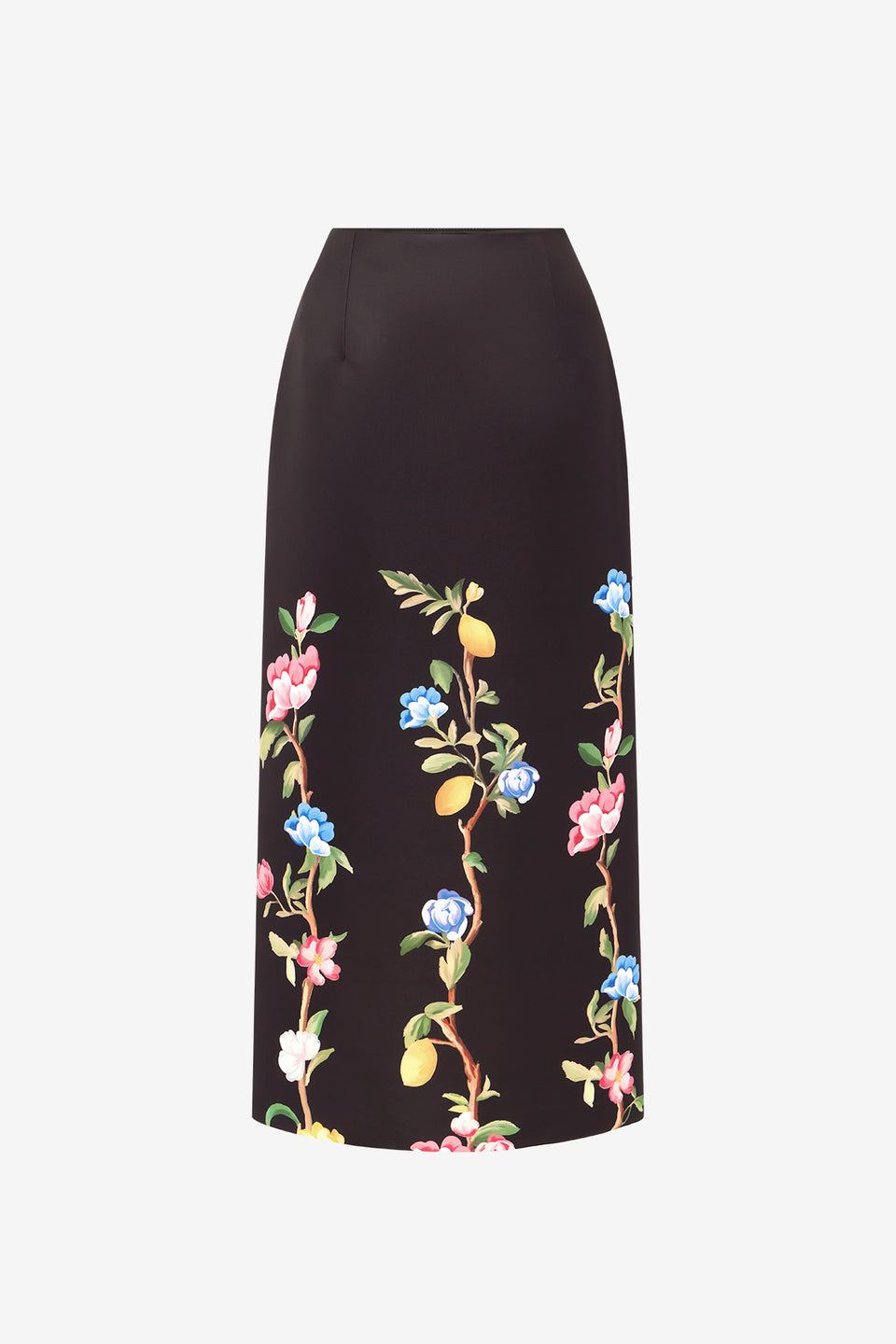 Exclusive LEO LIN Quinn Midi Skirt - Lemon Vine Print in Ebony