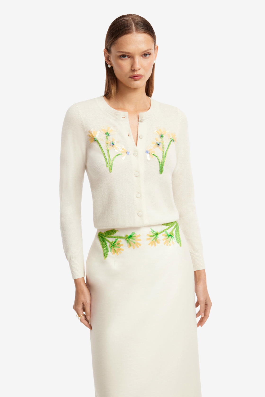 Exclusive LEO LIN Quinn Embellished Wool Midi Skirt - Wildflower