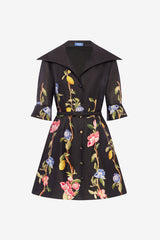 Genevieve Sleeve Mini Dress - Lemon Vine Print in Ebony Dress Mini