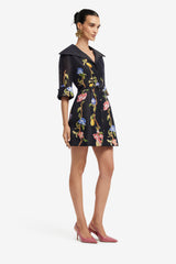 Genevieve Sleeve Mini Dress - Lemon Vine Print in Ebony Dress Mini