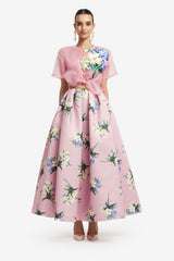 Victoria Puff Maxi Skirt - Bouquet Print in Pastel Pink Skirts