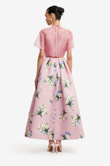 Victoria Puff Maxi Skirt - Bouquet Print in Pastel Pink Skirts