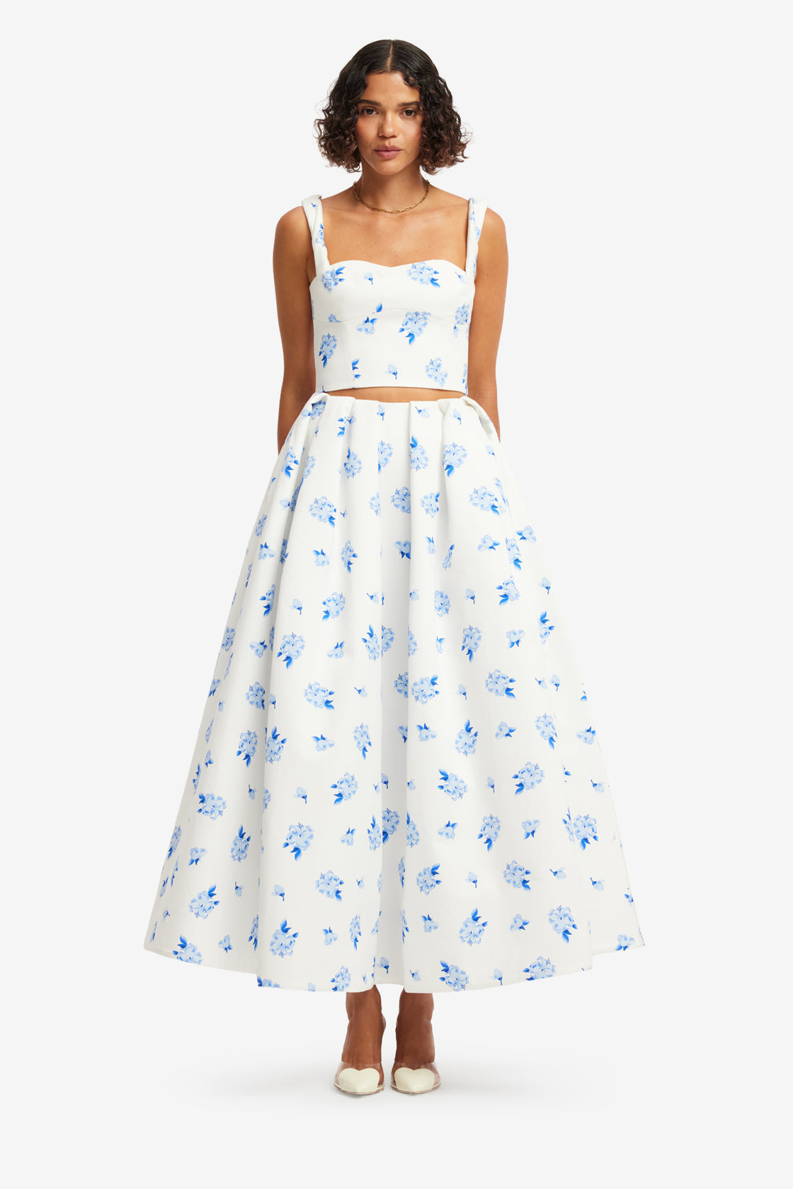 Exclusive LEO LIN Victoria Puff Maxi Skirt - Ditsy Floral Print in Snow