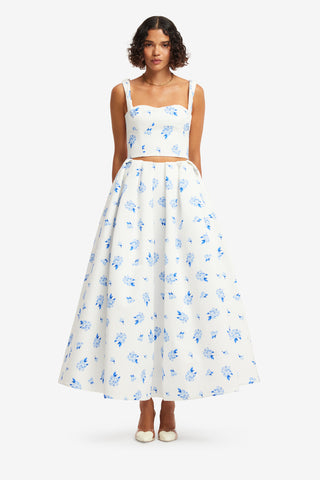 Exclusive LEO LIN Victoria Puff Maxi Skirt - Ditsy Floral Print in Snow