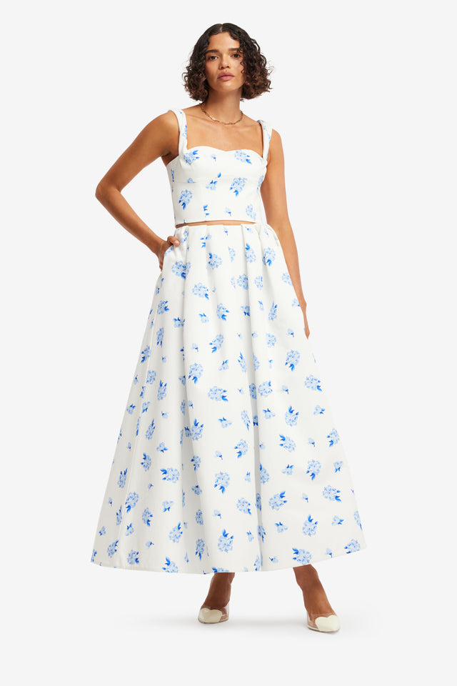 Exclusive LEO LIN Victoria Puff Maxi Skirt - Ditsy Floral Print in Snow