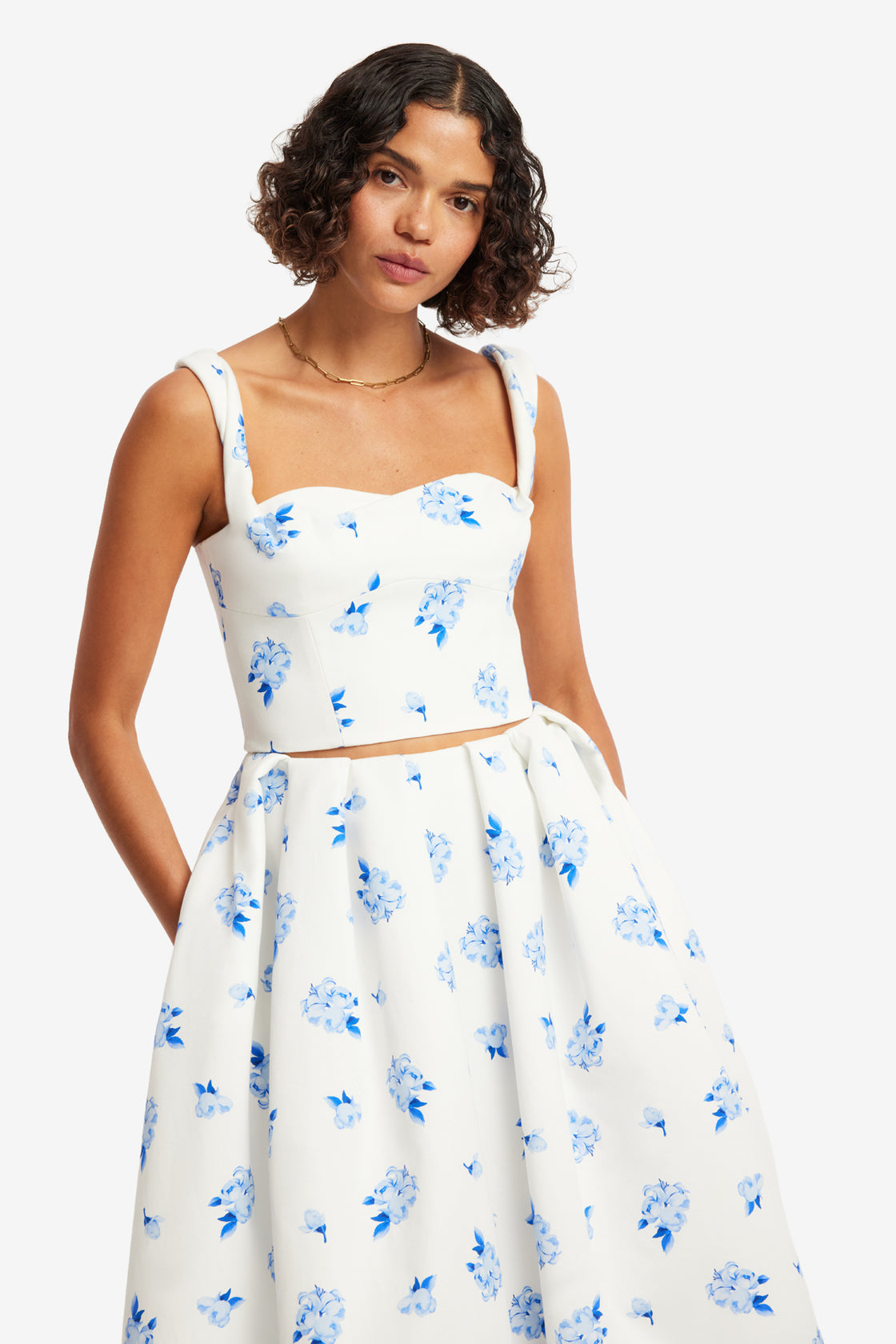 Exclusive LEO LIN Victoria Puff Maxi Skirt - Ditsy Floral Print in Snow