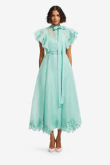 Elsie Appliqué Flutter Sleeve Maxi Dress - Pale Turquoise Dress Midi