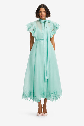 Exclusive LEO LIN Elsie Applique Flutter Sleeve Maxi Dress - Pale Turquoise