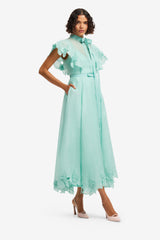 Elsie Appliqué Flutter Sleeve Maxi Dress - Pale Turquoise Dress Midi