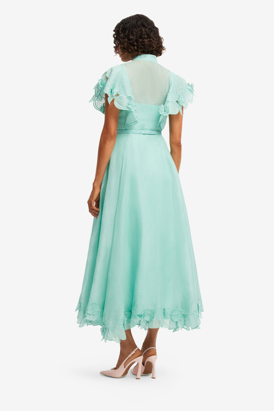 Exclusive LEO LIN Elsie Applique Flutter Sleeve Maxi Dress - Pale Turquoise
