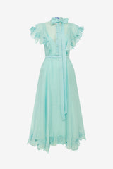 Elsie Appliqué Flutter Sleeve Maxi Dress - Pale Turquoise Dress Midi