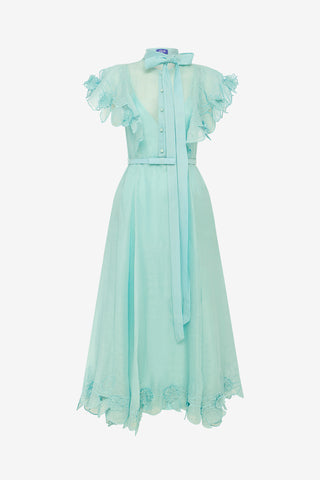 Exclusive LEO LIN Elsie Applique Flutter Sleeve Maxi Dress - Pale Turquoise