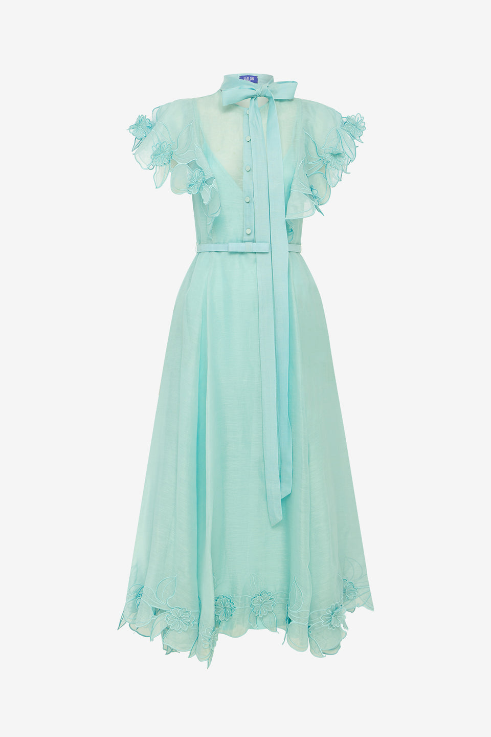 Exclusive LEO LIN Elsie Applique Flutter Sleeve Maxi Dress - Pale Turquoise