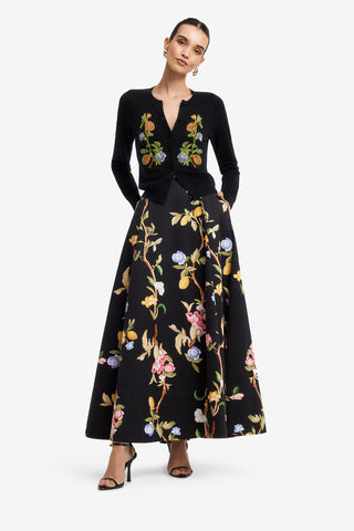 Exclusive LEO LIN Claire Embellished Knit Cardigan - Lemon Vine Print in Ebony