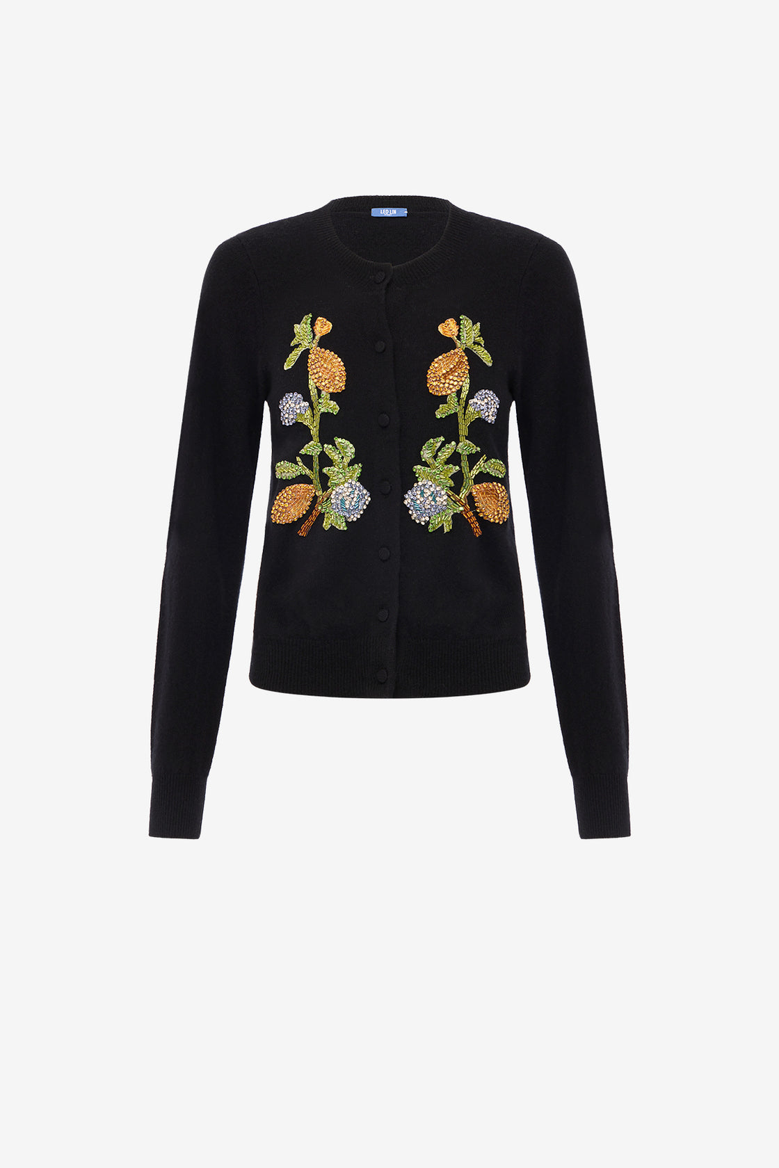 Exclusive LEO LIN Claire Embellished Knit Cardigan - Lemon Vine Print in Ebony
