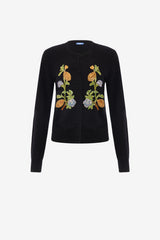 Claire Embellished Knit Cardigan - Lemon Vine Print in Ebony Tops