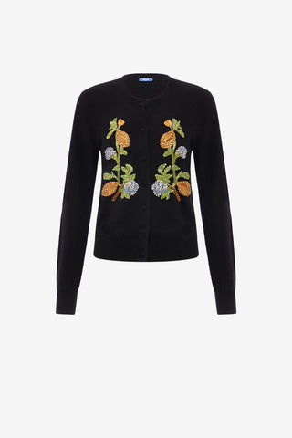 Exclusive LEO LIN Claire Embellished Knit Cardigan - Lemon Vine Print in Ebony