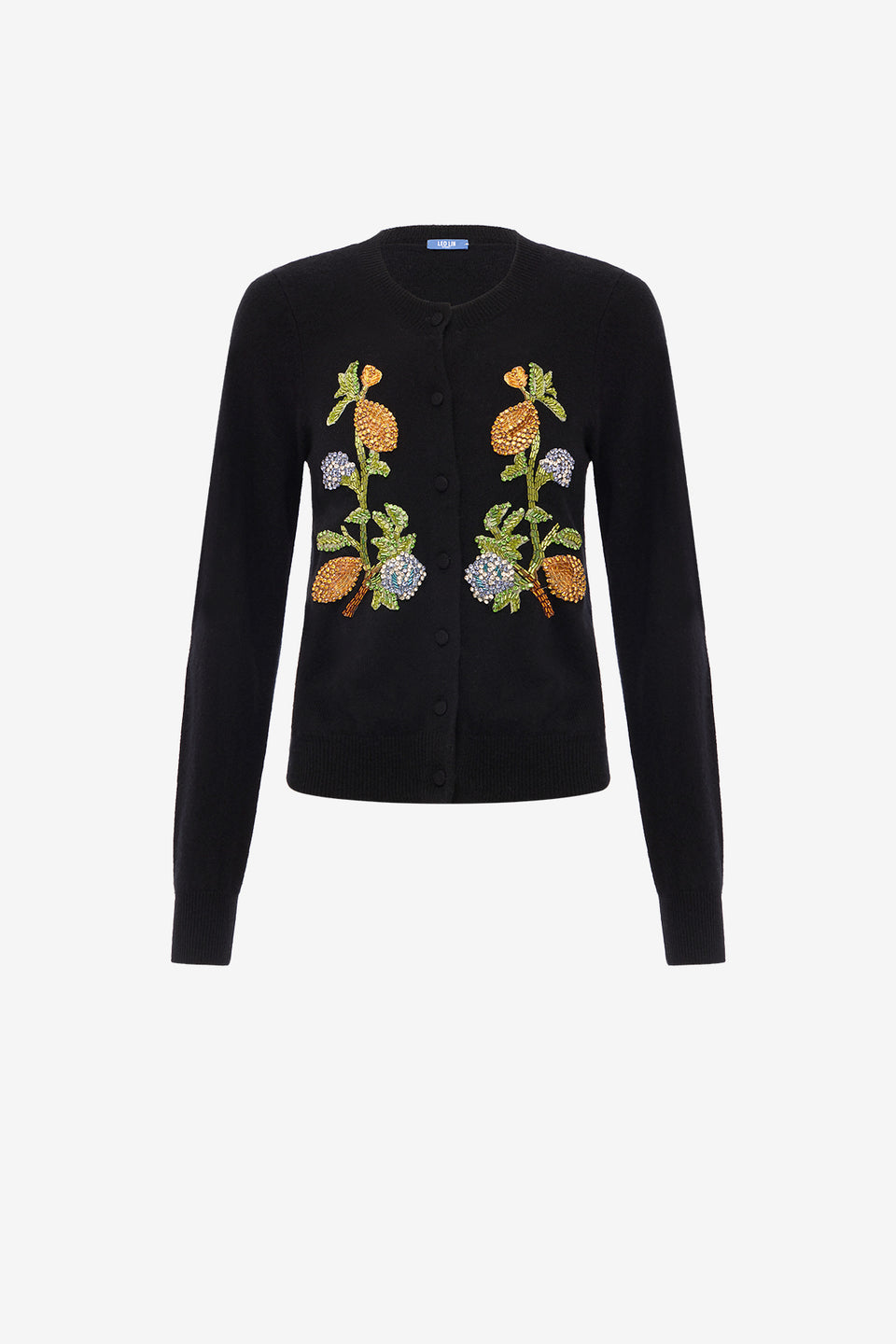 Exclusive LEO LIN Claire Embellished Knit Cardigan - Lemon Vine Print in Ebony