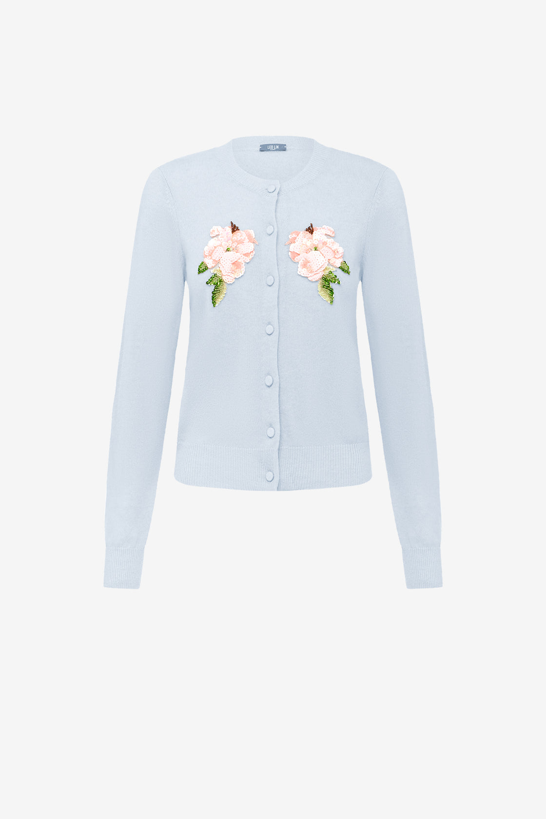 Exclusive LEO LIN Claire Embellished Knit Cardigan - Ditsy Floral Print in Blue