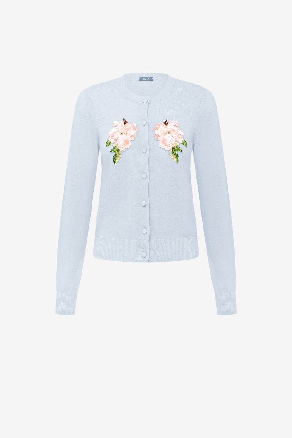 Exclusive LEO LIN Claire Embellished Knit Cardigan - Ditsy Floral Print in Blue