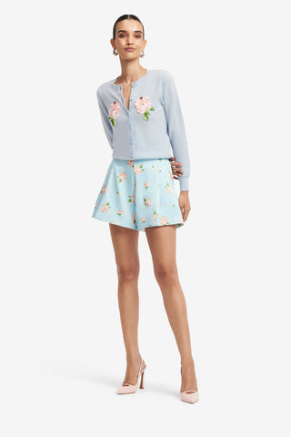 Exclusive LEO LIN Claire Embellished Knit Cardigan - Ditsy Floral Print in Blue