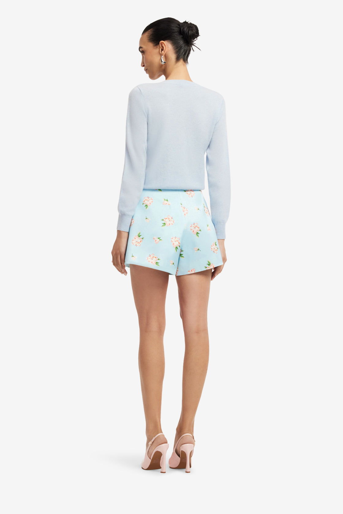 Exclusive LEO LIN Claire Embellished Knit Cardigan - Ditsy Floral Print in Blue